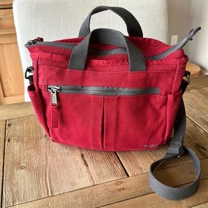 Duluth Trading Co. Red Canvas Crossbody Bag Multiple Pockets VGUC